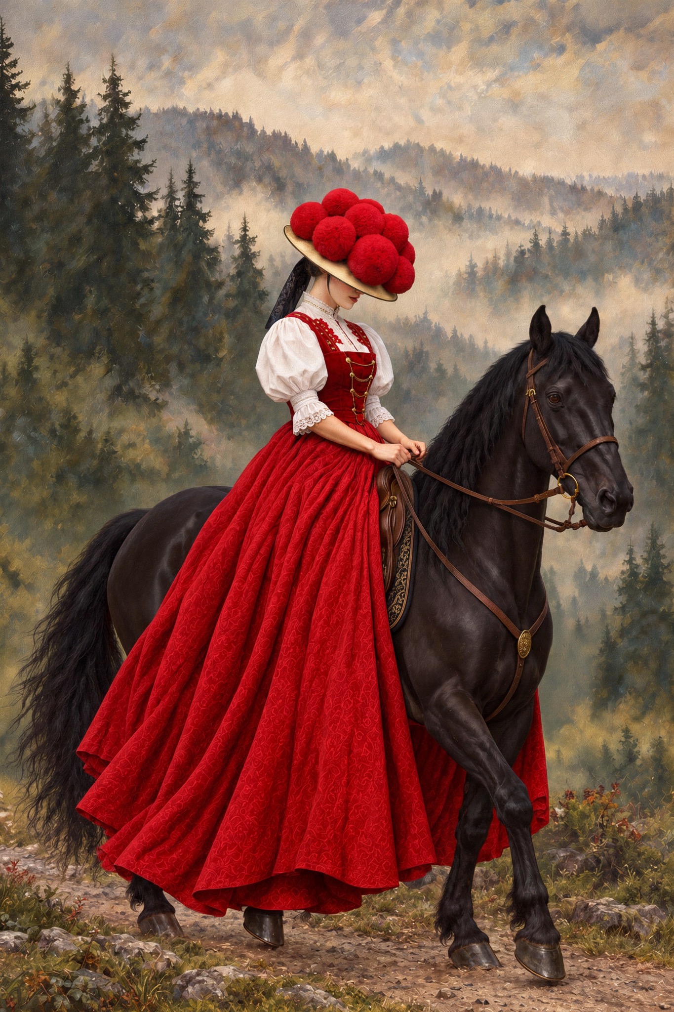 Bollenhut-Reiterin im Schwarzwald als originaler Fine Art Print