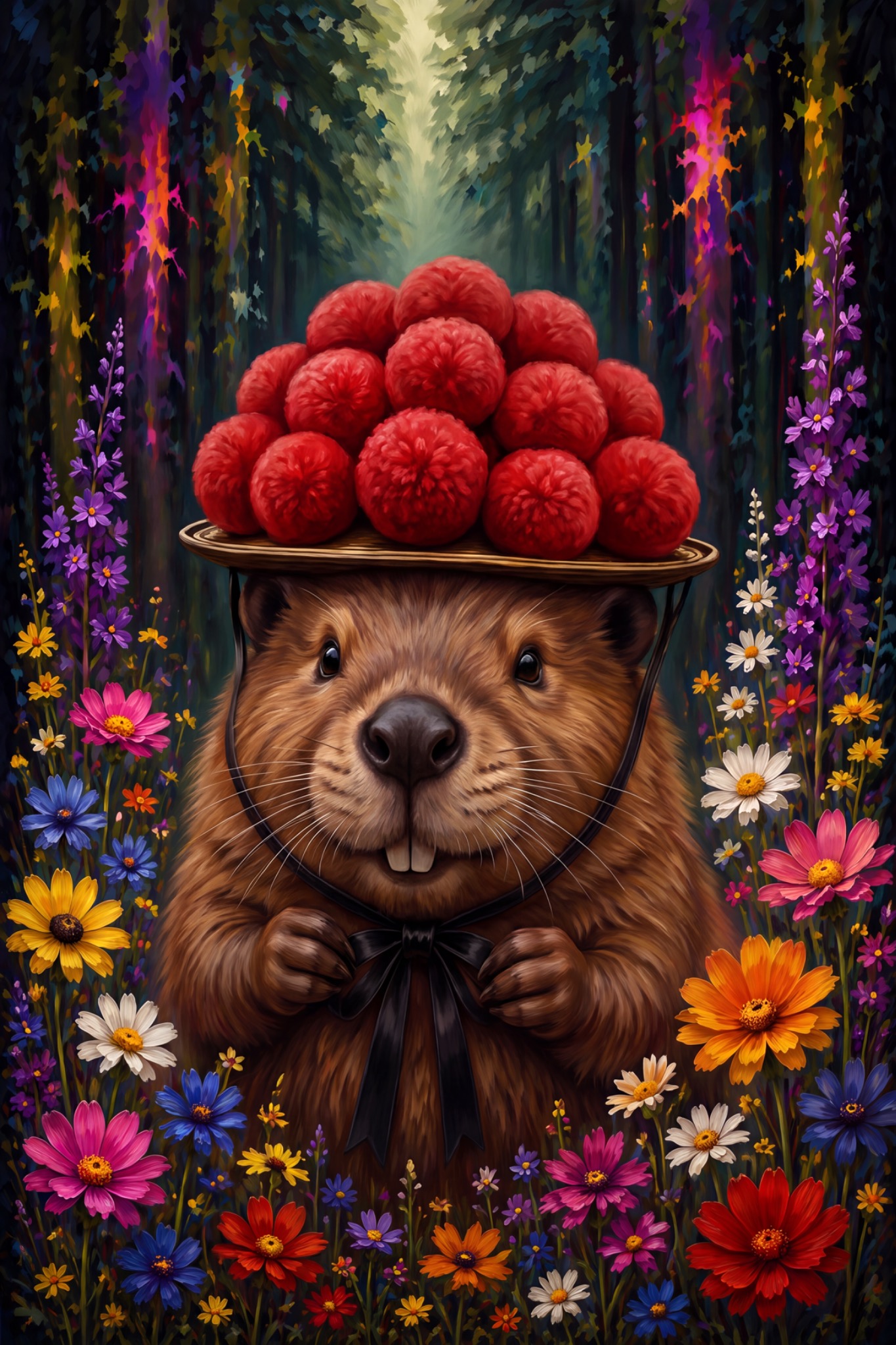Biber-Dame mit Bollenhut als originaler Fine Art Print