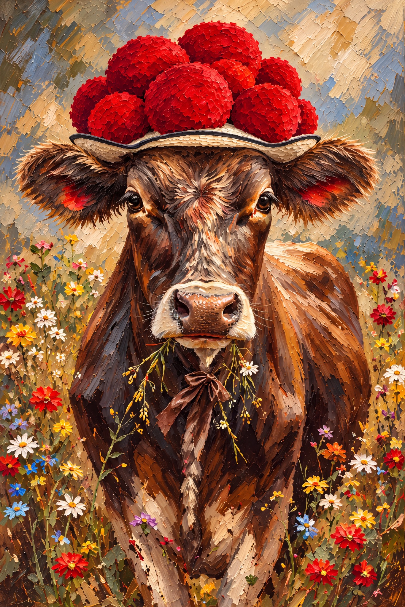 Highland-Rind-Dame mit Bollenhut als originaler Fine Art Print