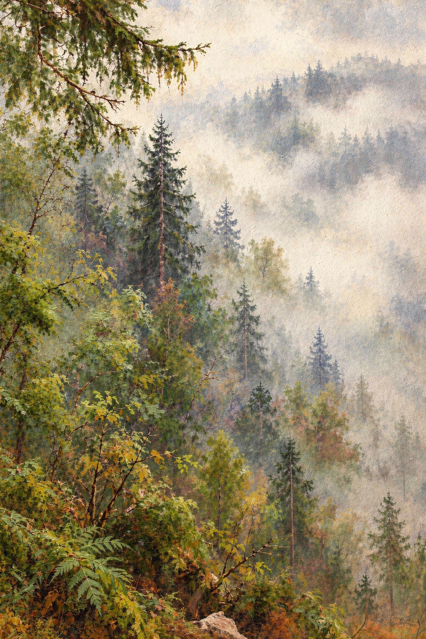Nebelwald im Frühherbst als originaler Fine Art Print