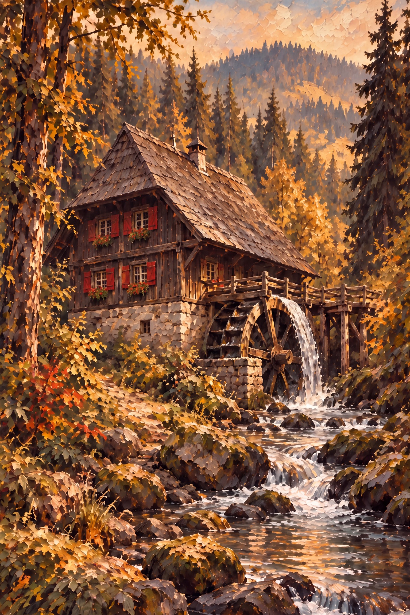 Schwarzwald Wassermühle im Herbst als originaler Fine Art Print