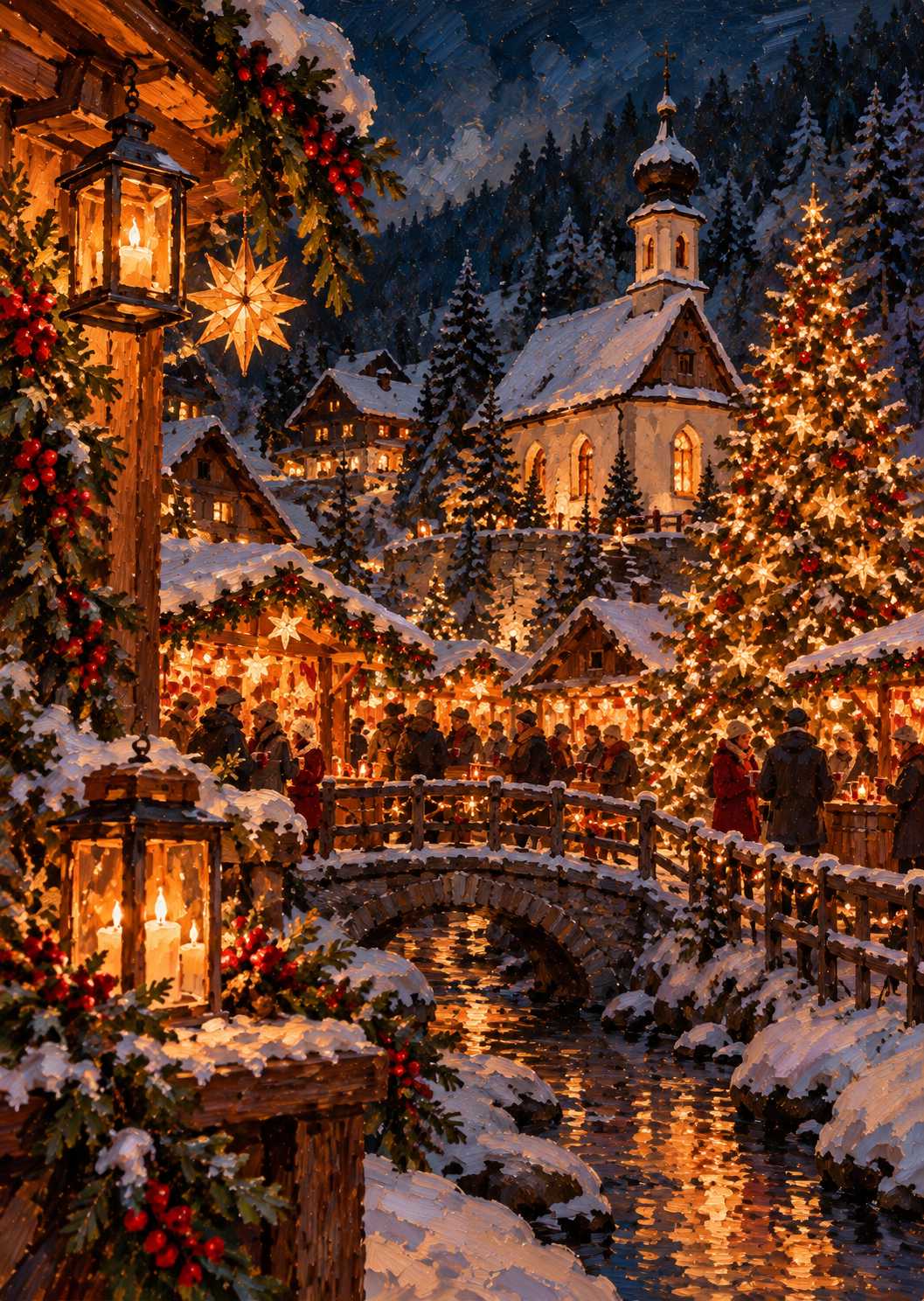Winterliches Schwarzwald Dorf als erstes Kunstmotiv des digitalen Weihnachtskarten-Sets