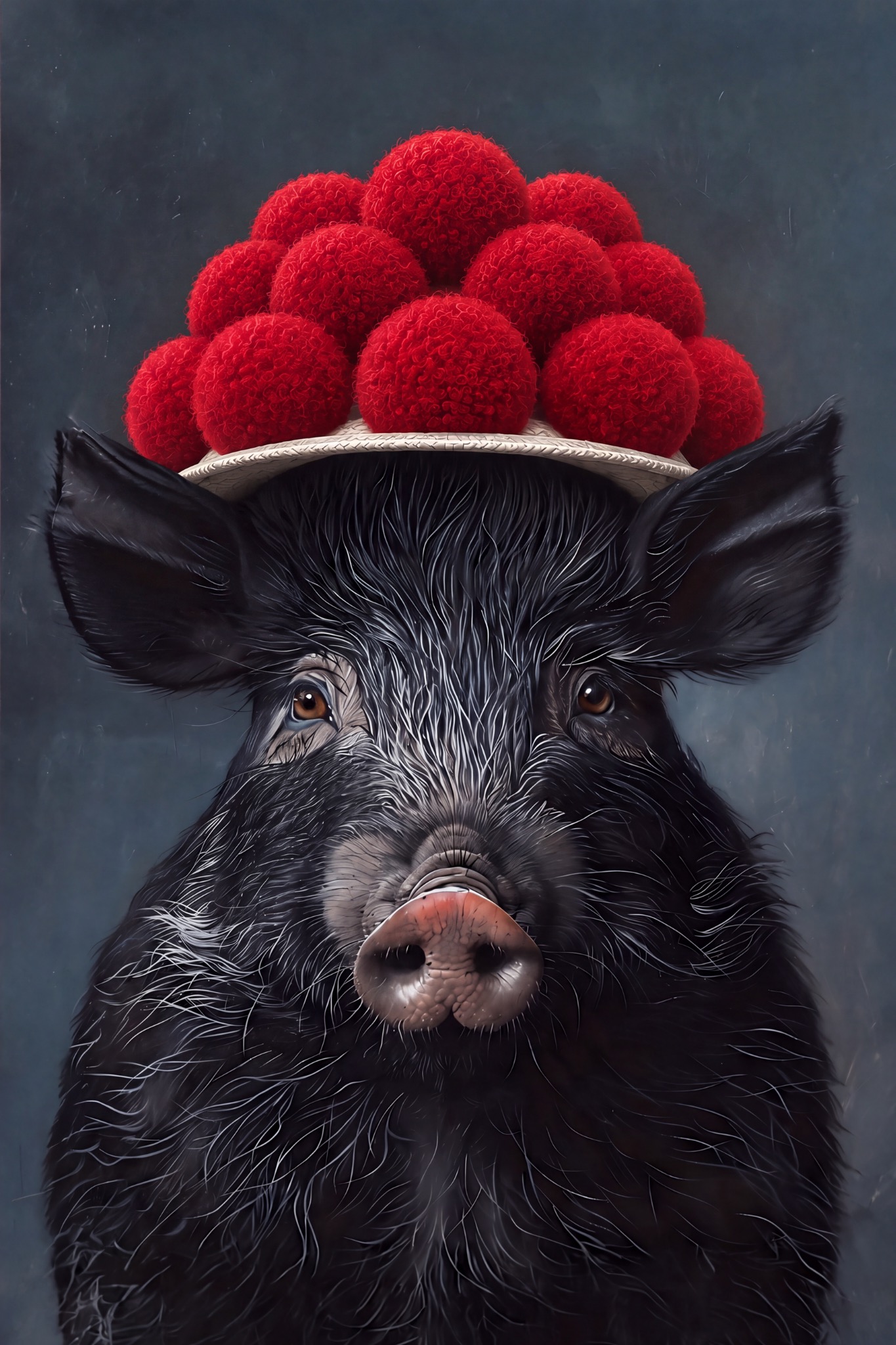 Wildschwein-Frau mit Bollenhut – Bestseller-Edition als dunkler Fine Art Print der Wildschwein Bestseller-Edition