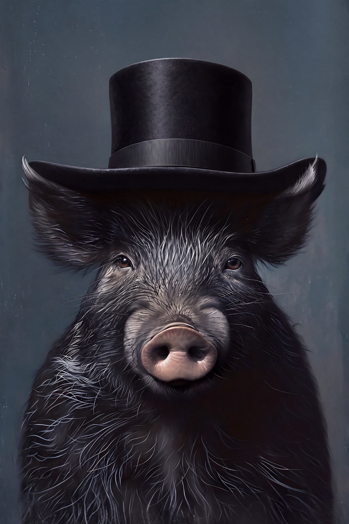 Wildschwein-Herr mit Zylinder – Bestseller-Edition als dunkler Fine Art Print der Wildschwein Bestseller-Edition