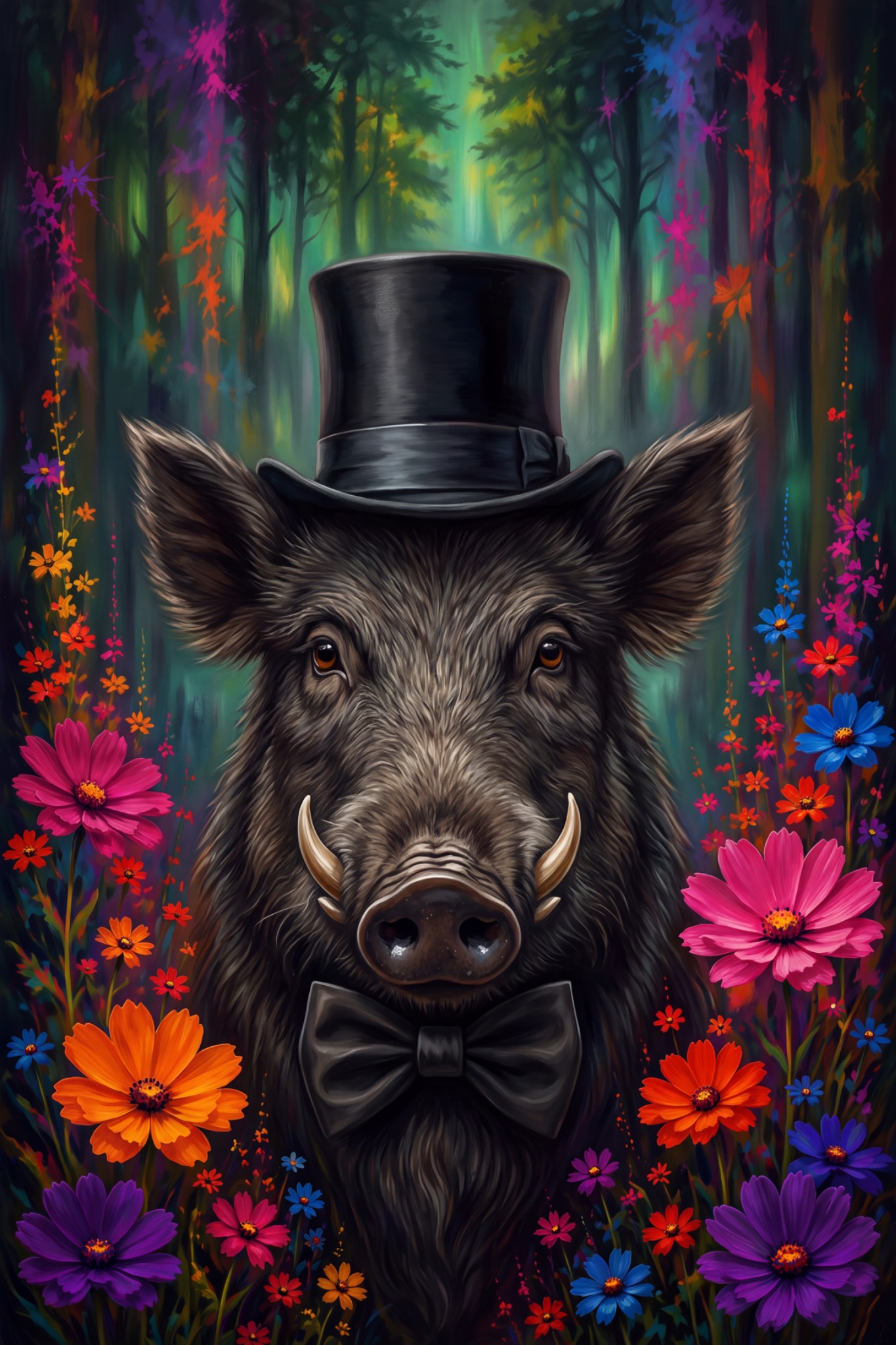 Wildschwein-Herr mit Zylinder als originaler Fine Art Print